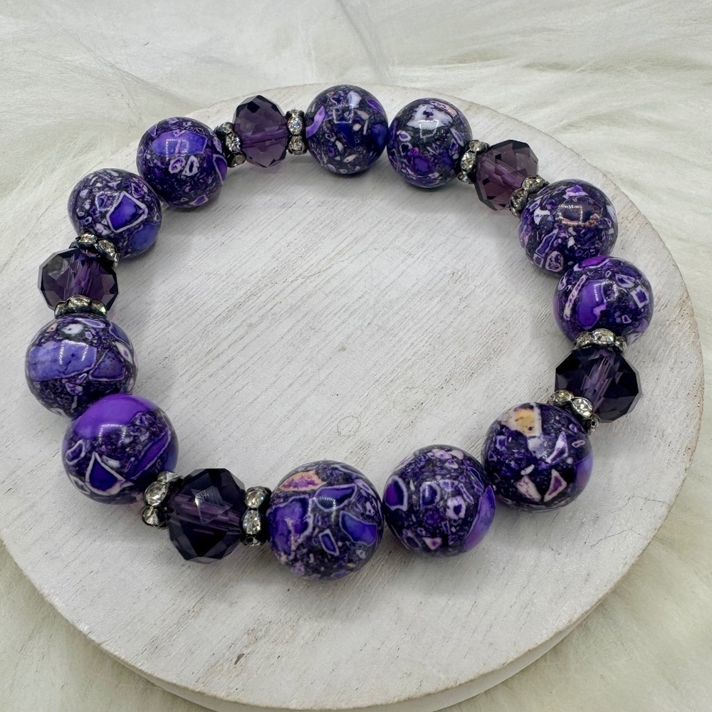 Large Beads Violet Statement Beaded Bracelet
